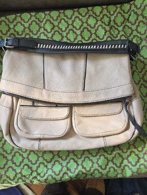 orYANY Leather Fold-Over Crossbody Bag - Cream with Black Trim